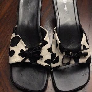 Nine West Cow Print Slides